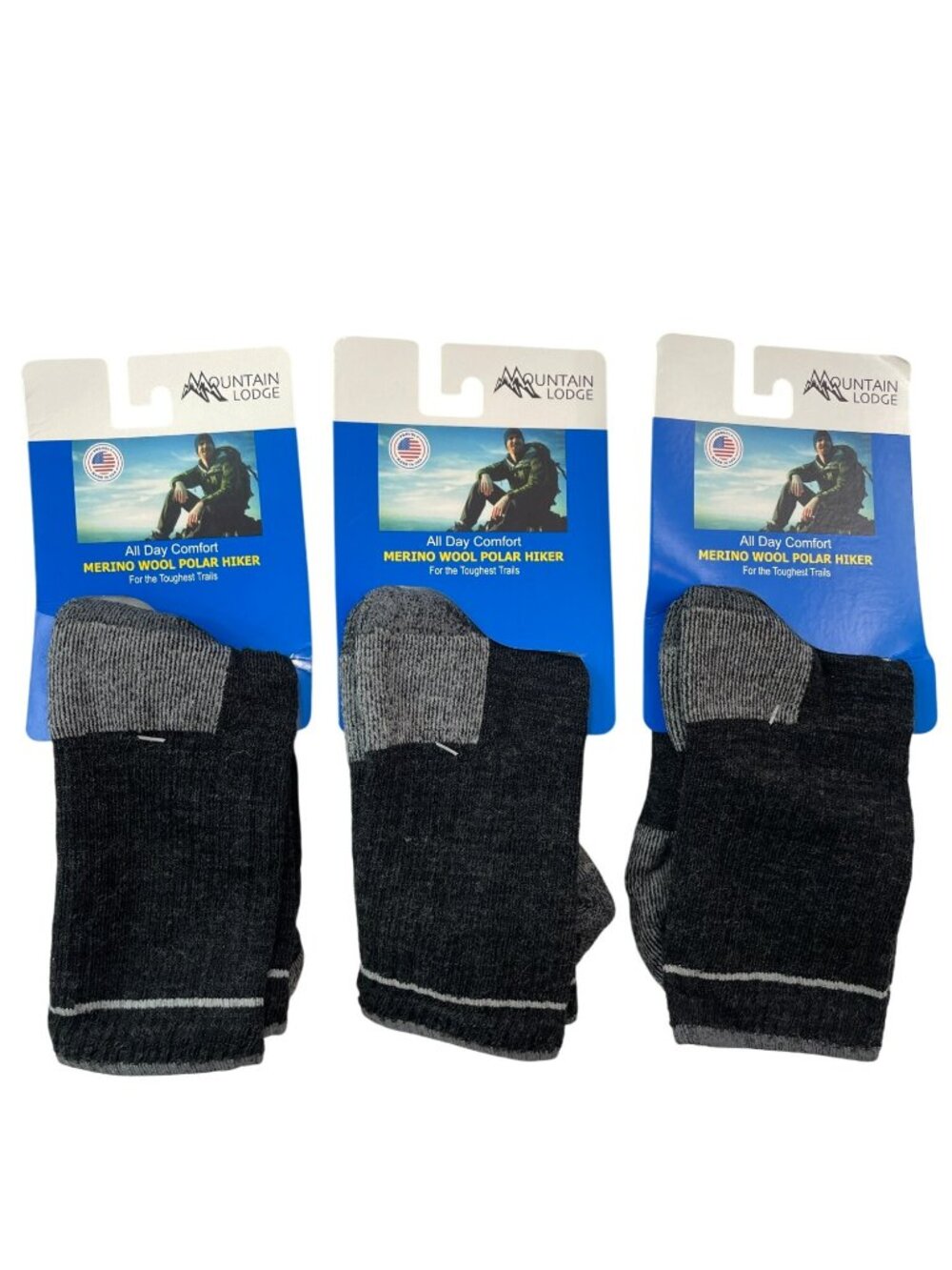 Mountain Lodge Merino Wool Polar Hiker Socks Crew 3-PAIR Black Size Medium NWT